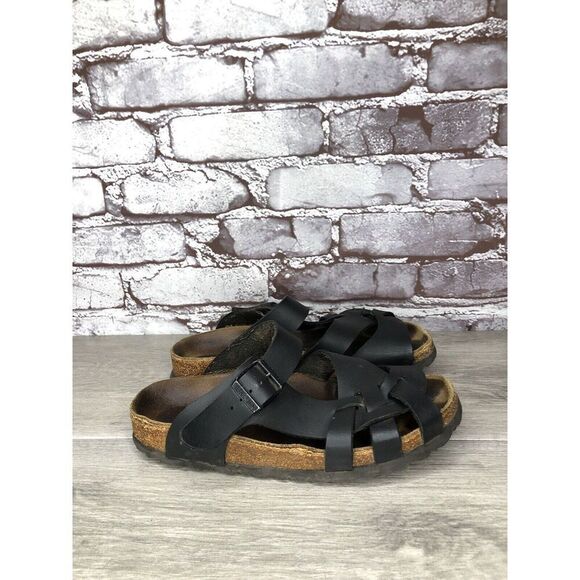 Birkenstock Pisa Black Leather Strappy Slides Cork Sandals Women’s Sz 36EU/5M US - Picture 12 of 16